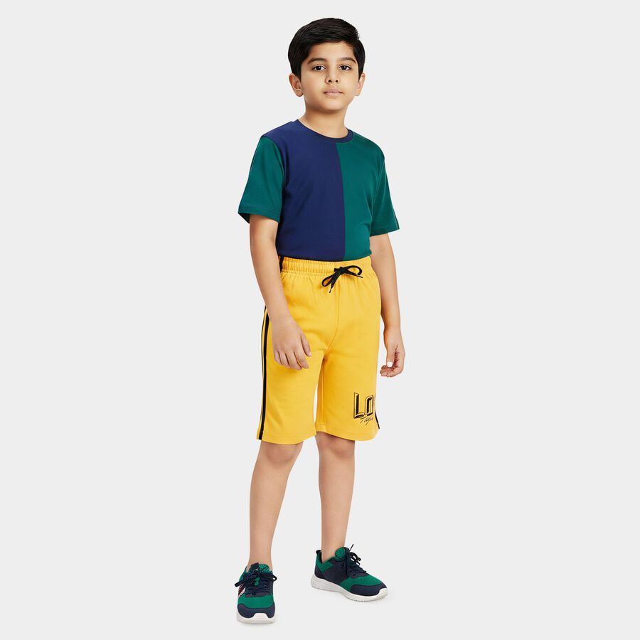 Boys Yellow Regular Fit Side Striped Bermuda Shorts, Mustard, large