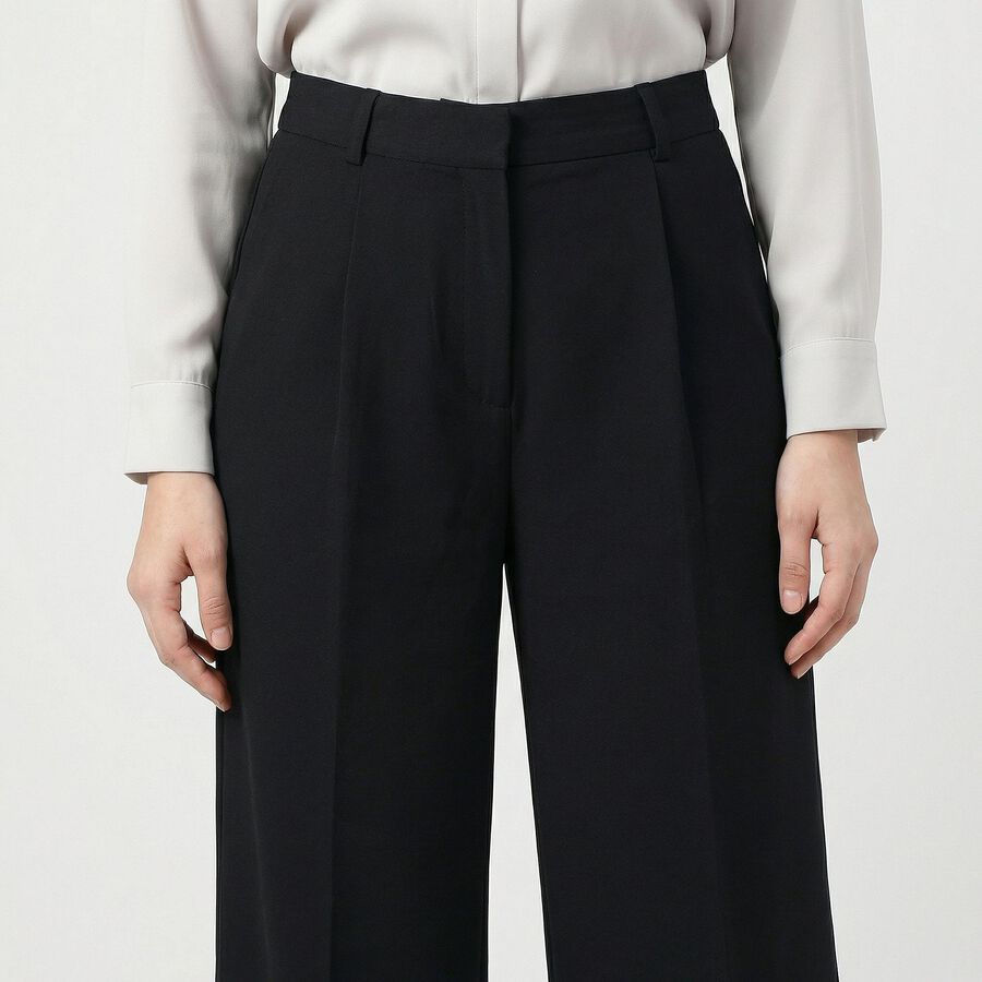 Women's Black Wide-Leg Trousers, काला, large