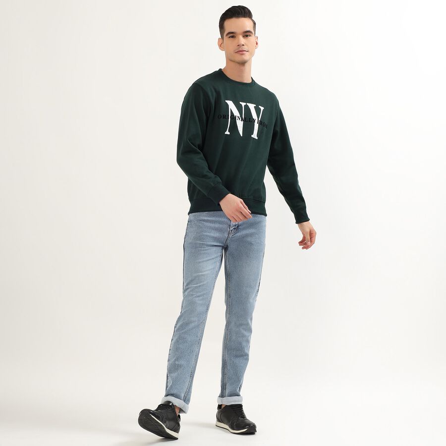 Men's Dark Green Crew Neck Graphic Sweatshirt, Dark Green, large image number null