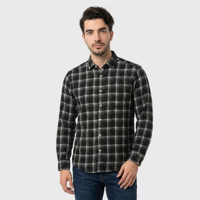 Men's Black Checked Regular Fit Casual Shirt