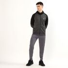 Men's Dark Charcoal Grey and Black Hooded Neck Athletic Fit Sweatshirt, मिश्रित मध्यम ग्रे, small image number null