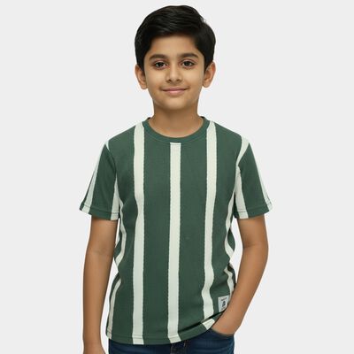 Boys Green Crew Neck Casual Half Sleeves T-Shirt