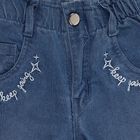 Girls Muted Denim Blue Regular Fit Embroidered Jeans, मध्यम नीला, small