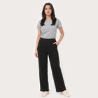 Women Black Straight Fit Seam Detail Track Pants, काला, small