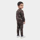 Boys Brown Crew Neck Graphic Print Baba Suit, Brown, small