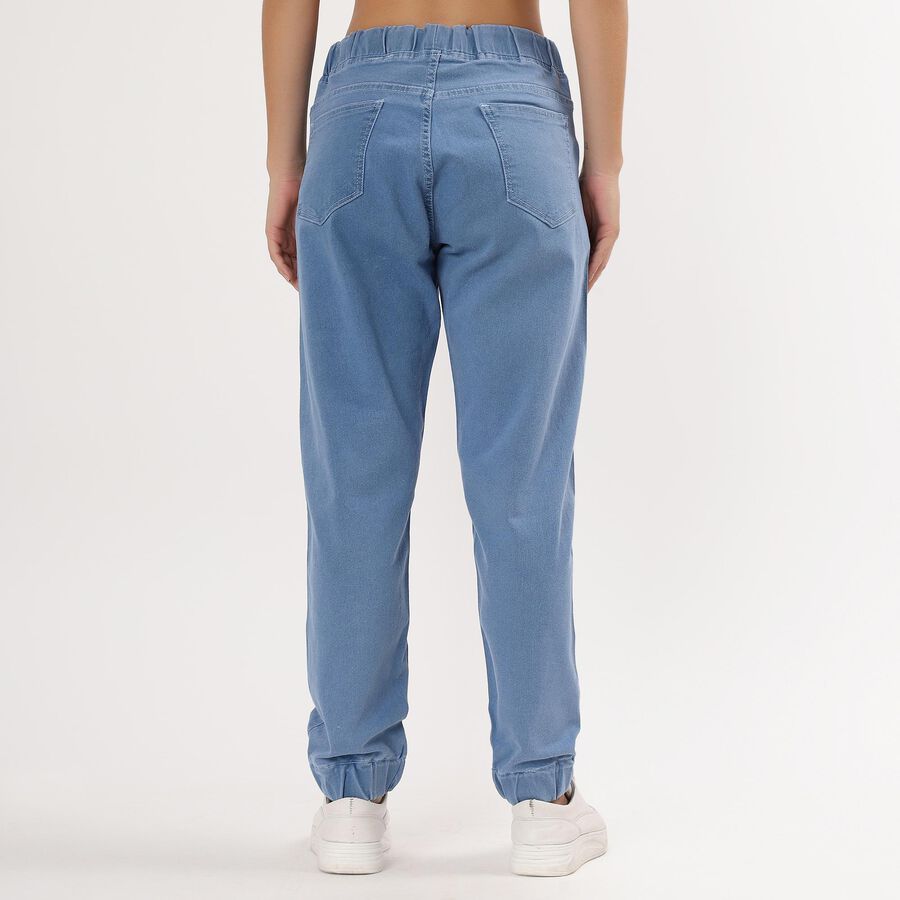 Women's Muted Denim Blue Jogger High-Rise Jeans, Mid Blue, large image number null