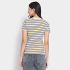Ladies'  Stripes Round Neck T-Shirt, मस्टर्ड, small image number null