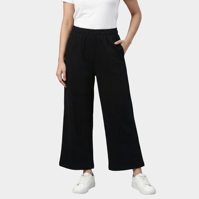 Women's Black Regular Fit Side-Striped Track Pants