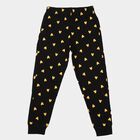 Girls' Black Jogger Fit Heart Printed Cotton Pyjama, काला, small