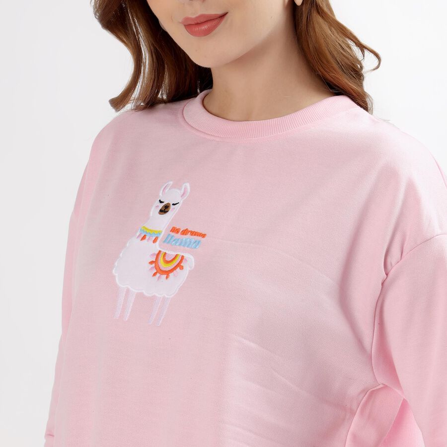 Women's Light Pink Crew Neck Casual Sweatshirt, गुलाबी, large image number null