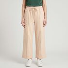 Women's Beige Wide Leg Pintuck Track Pants, गहरा पीला, small