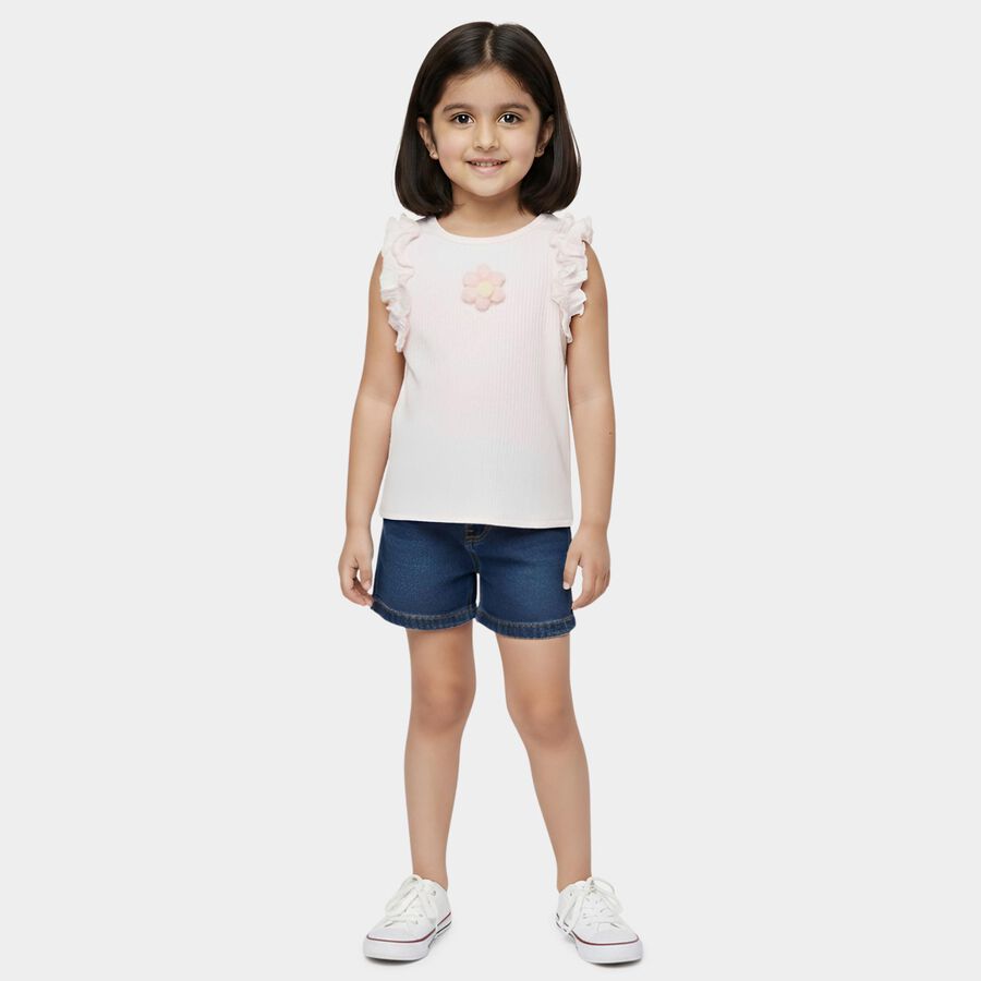 Girls Light Pink Round Neck Casual Sleeveless T-Shirt, Light Pink, large