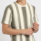 Men's Green Round Neck Striped Regular T-Shirt, हल्का हरा, small