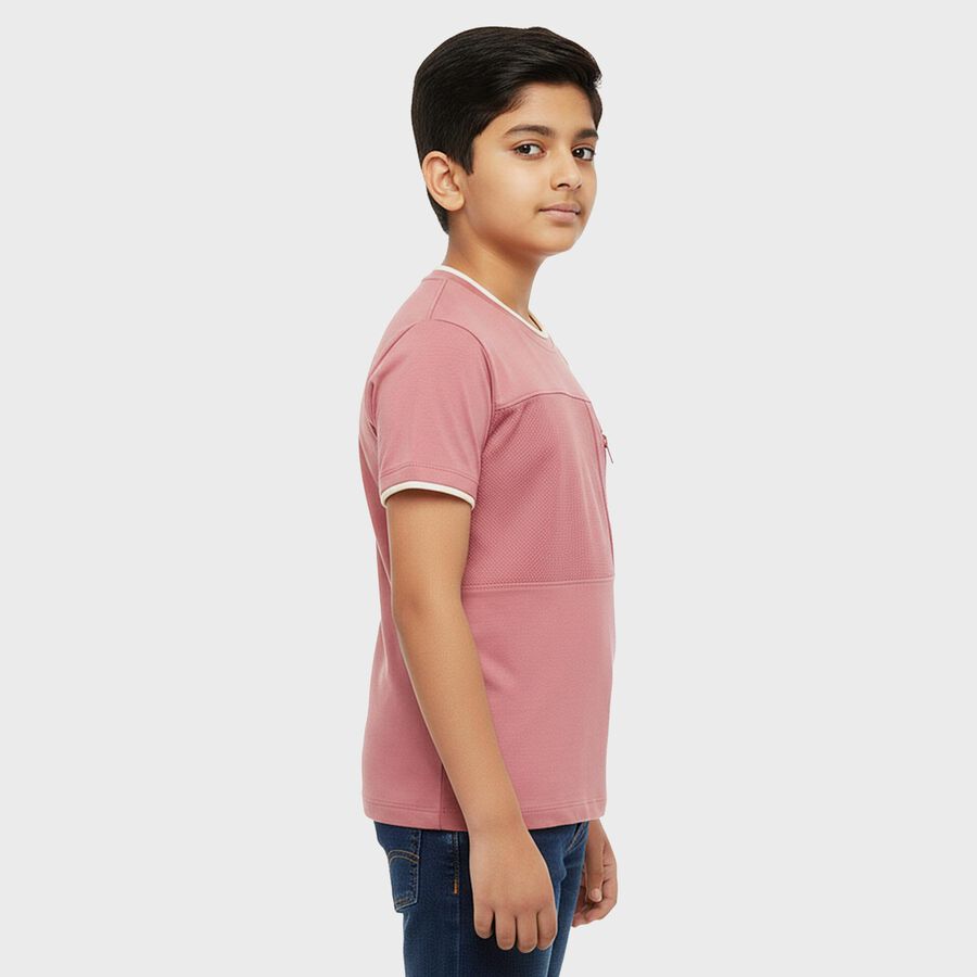 Boys Bright Pink Round Neck Casual T-Shirt, Pink, large