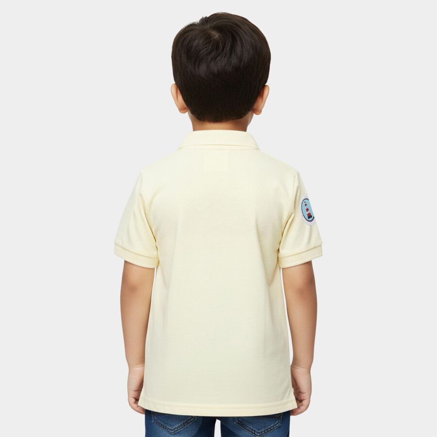 Boys Yellow Cotton Polo Neck Casual T-Shirt, Yellow, large