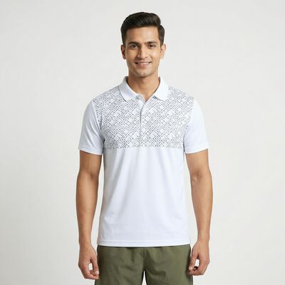 Men's White Polo Neck Athleisure T-Shirt