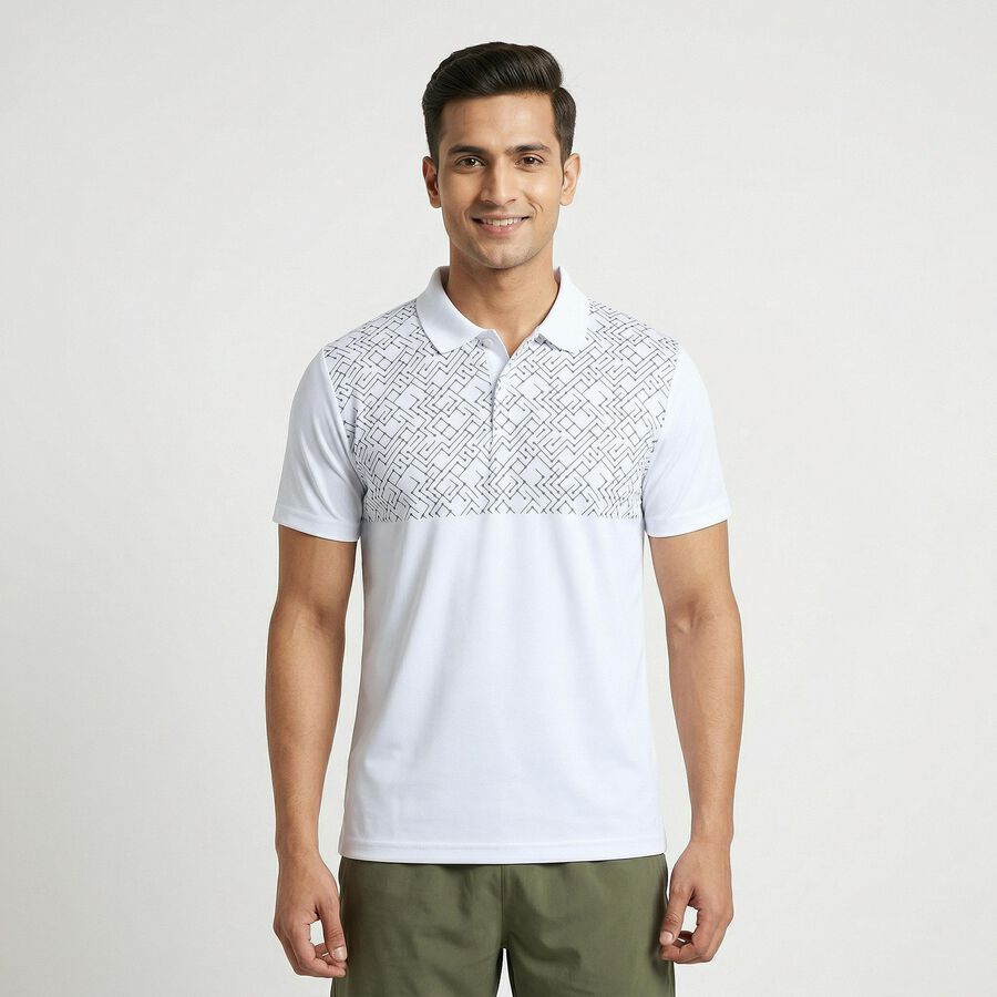 Men's White Polo Neck Athleisure T-Shirt, सफ़ेद, large