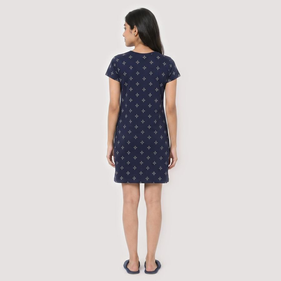 Women's Navy Blue Round Neck T-Shirt Style Nighty, Navy Blue, large