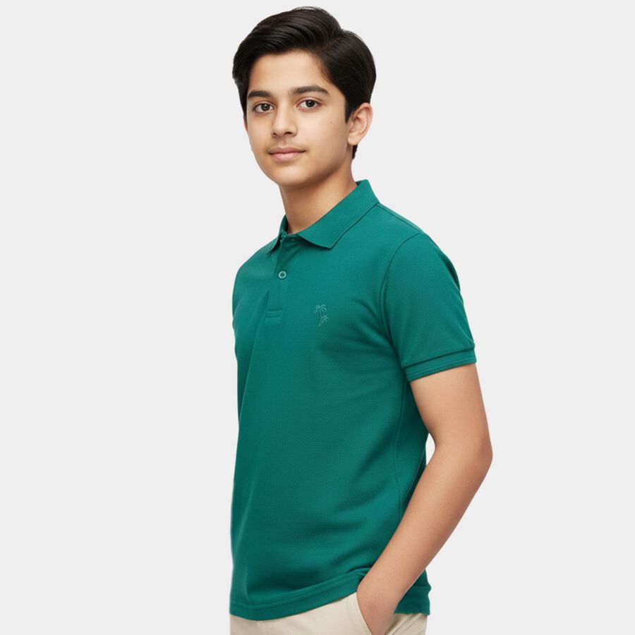 Boys' Dark Green Round Neck Casual Half Sleeves T-Shirt, Dark Green, large