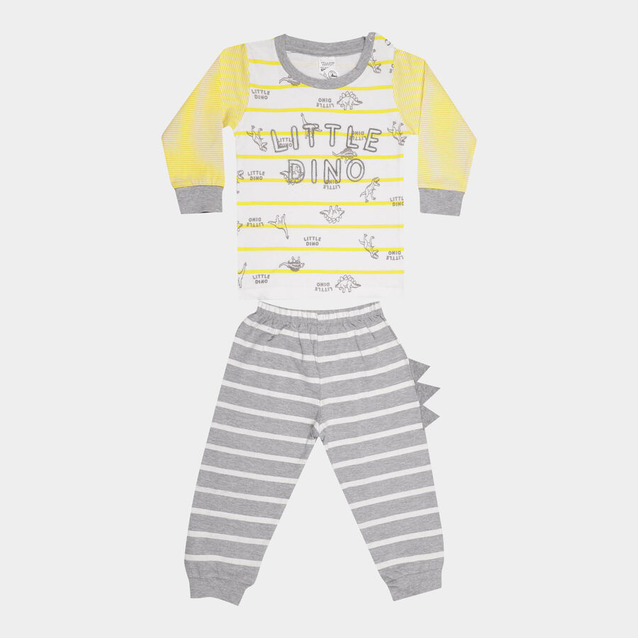 Infants Cotton Printed Baba Suit, Yellow, large image number null