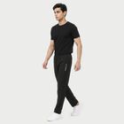 Men's Black Regular Fit Side-Striped Track Pants, Black, small