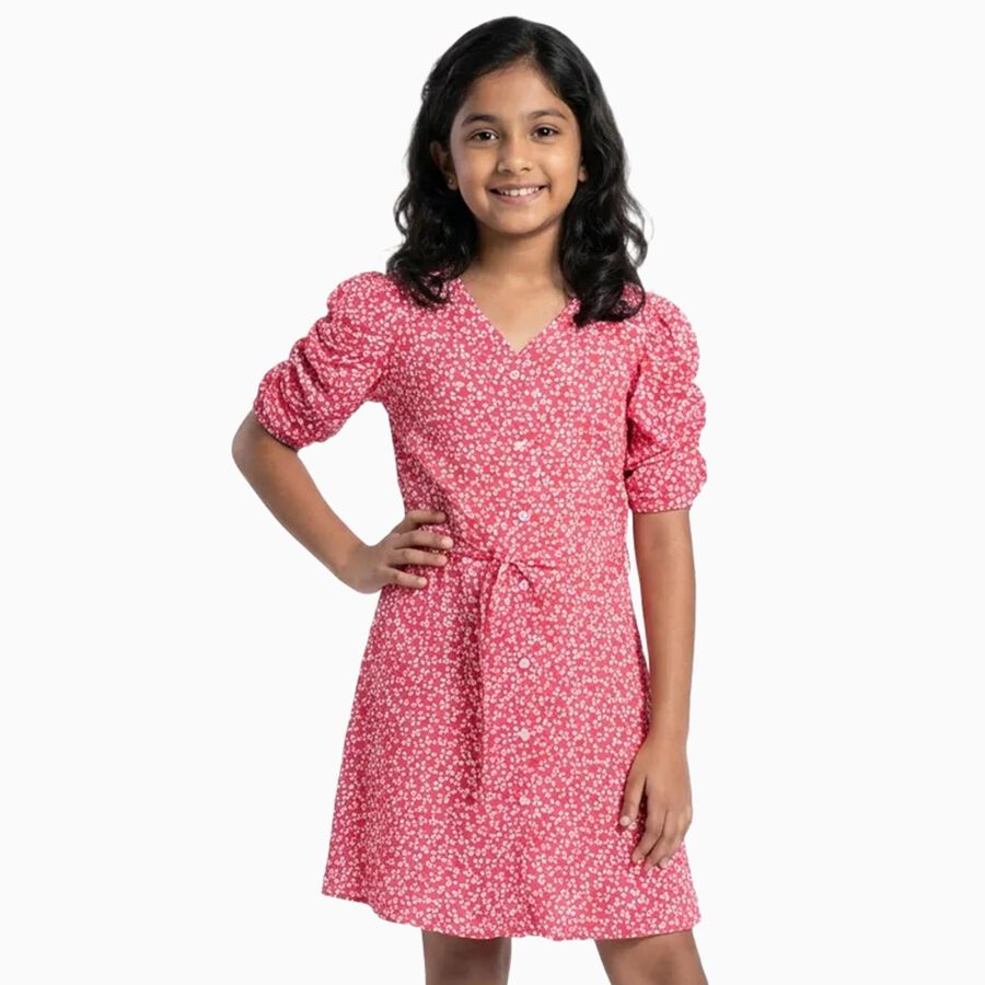 Girls Bright Floral Sleeveless Casual Dress, गुलाबी, large
