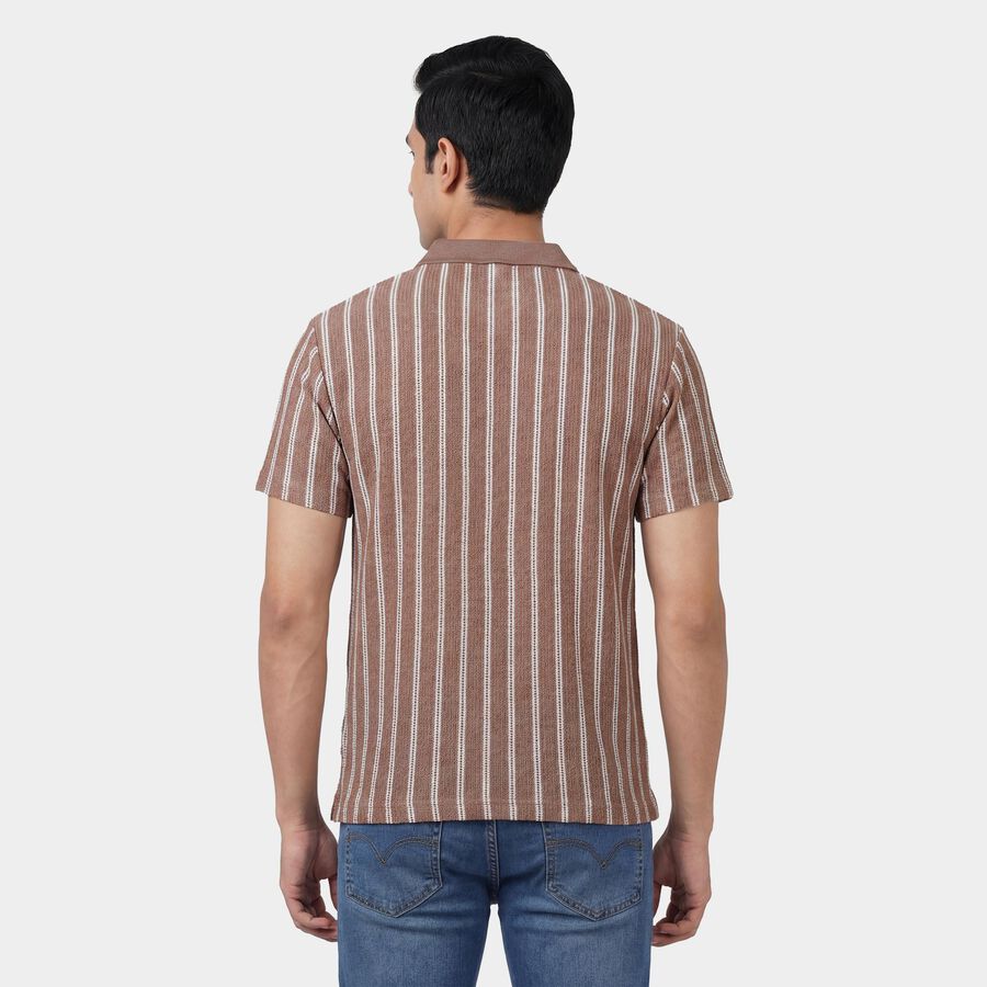 Men's Beige Polo Collar Classic T-Shirt, Beige, large