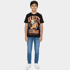 Boys' Black Cotton Round Neck Graphic Printed T-Shirt, Black, small