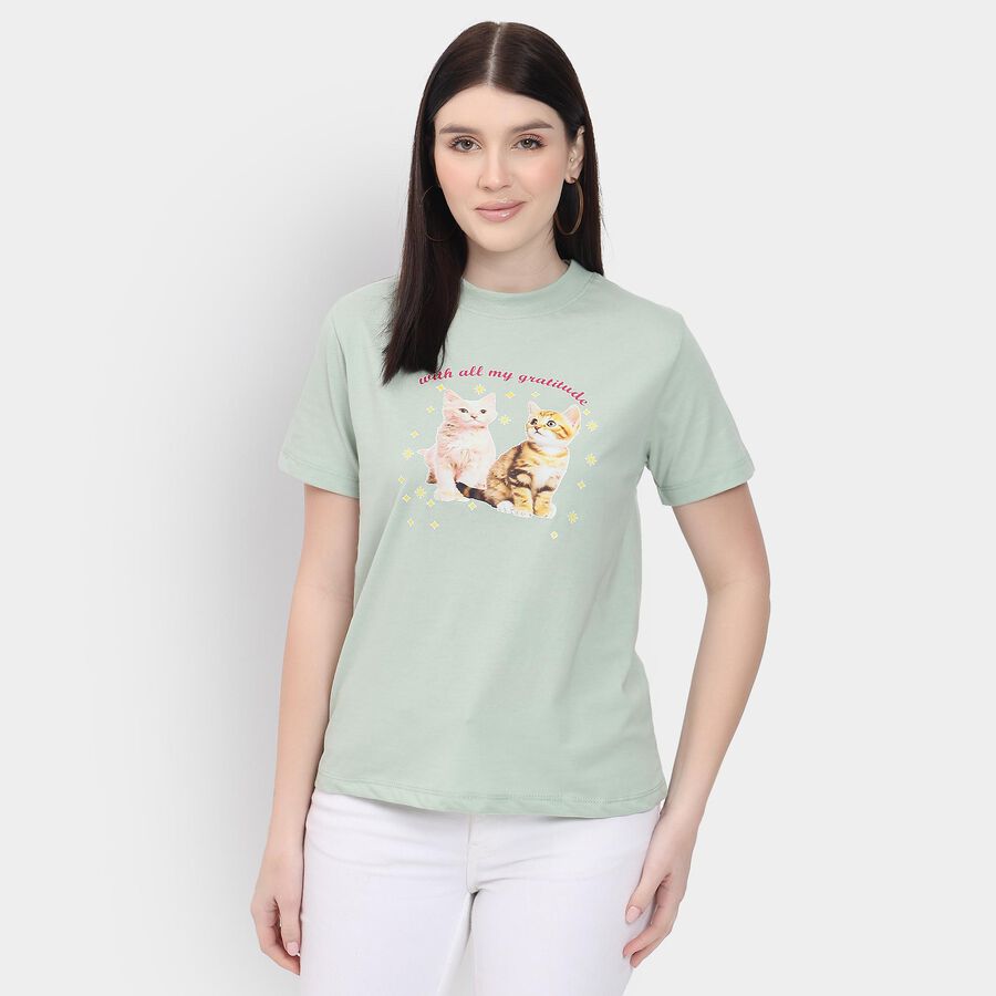 Ladies' Round Neck T-Shirt , Light Green, large