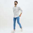 Men's Light Sage Green Checked Spread Collar Casual Shirt, Light Green, small image number null