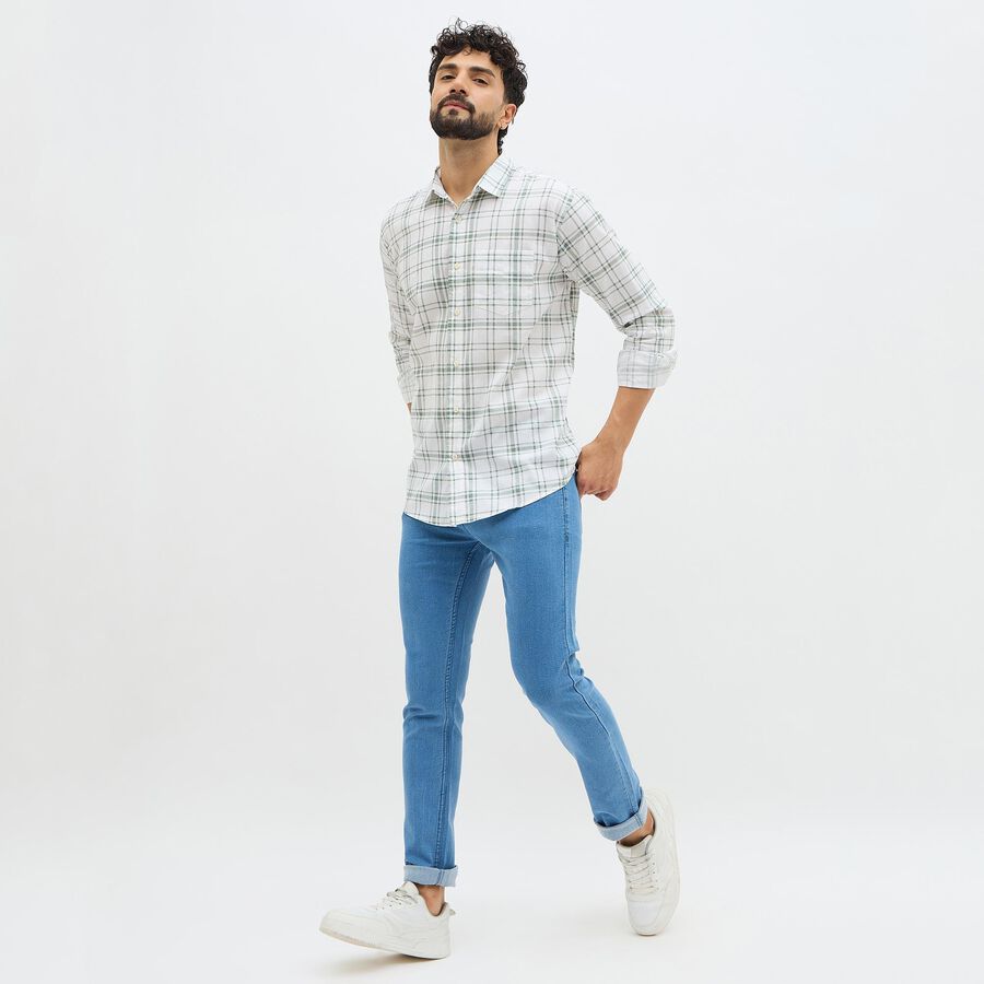 Men's Light Sage Green Checked Spread Collar Casual Shirt, Light Green, large image number null