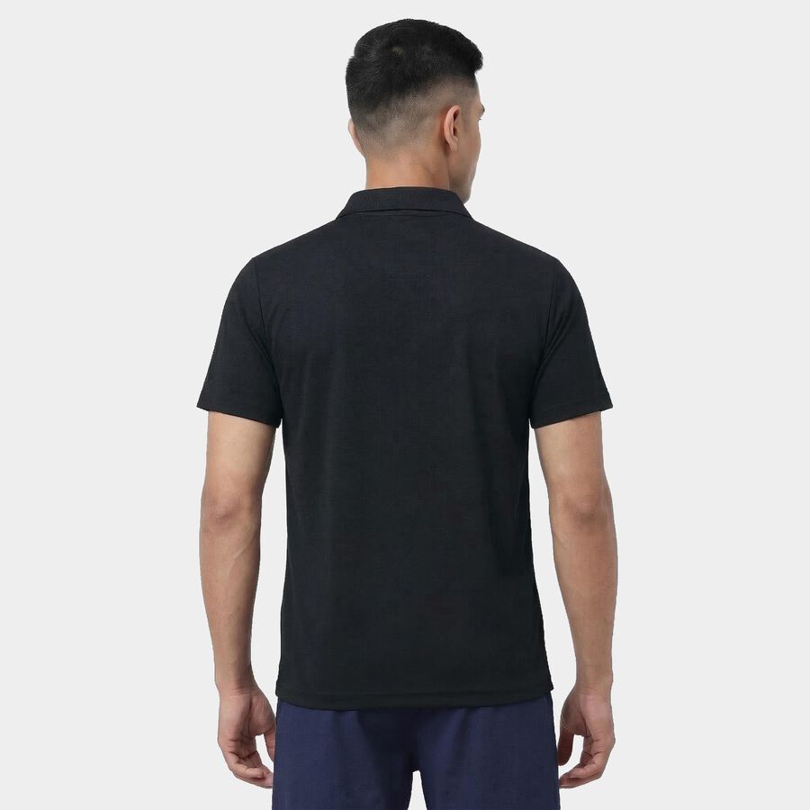 Men's Black Round Neck Athleisure T-Shirt, काला, large
