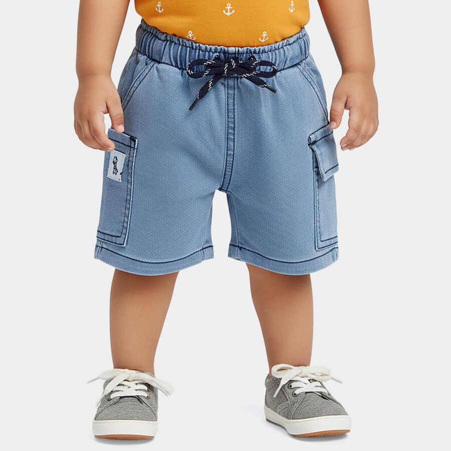 Infants' Navy Blue Regular Fit Solid Half Pant, Light Blue, large