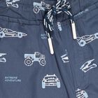 Boys' Bright Sky Blue Printed Cotton Bermuda Shorts, Navy Blue, small