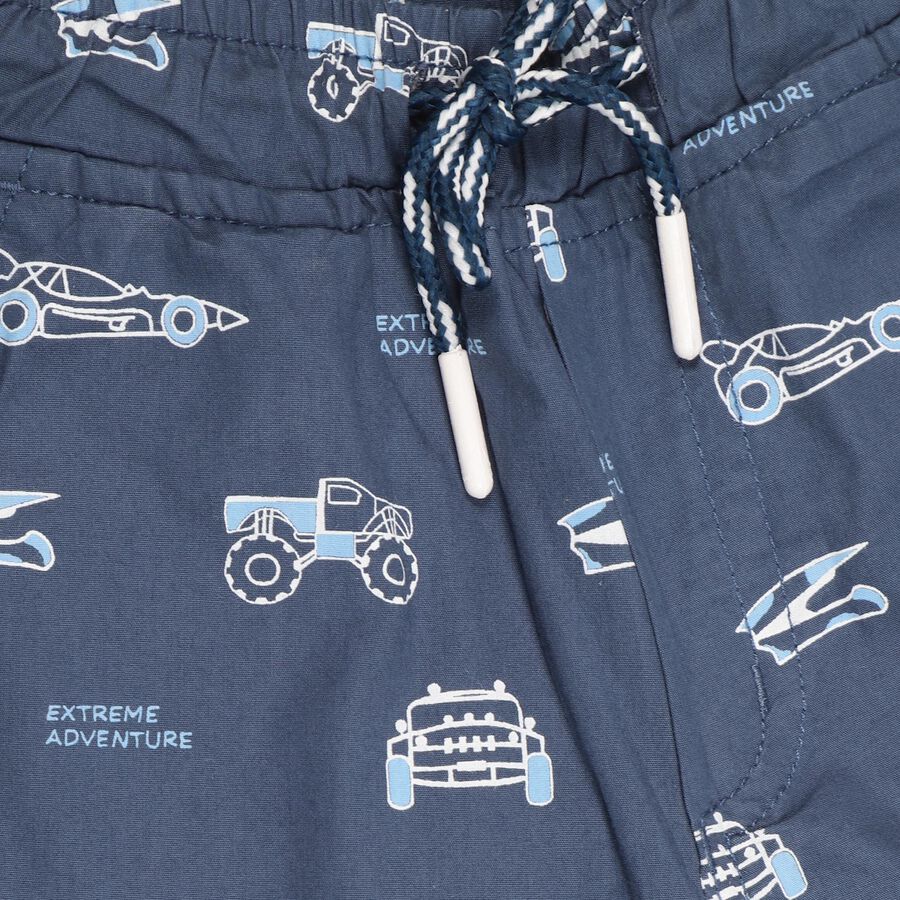 Boys' Bright Sky Blue Printed Cotton Bermuda Shorts, Navy Blue, large