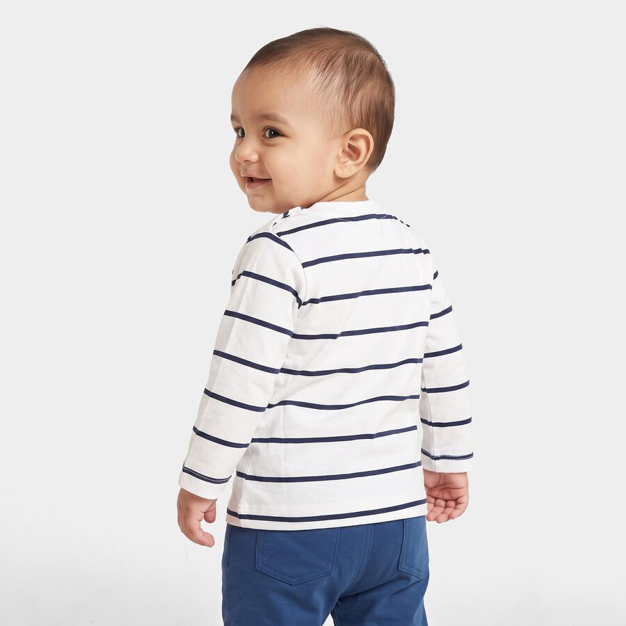 Infants' White Cotton Round Neck Regular T-Shirt, White, large
