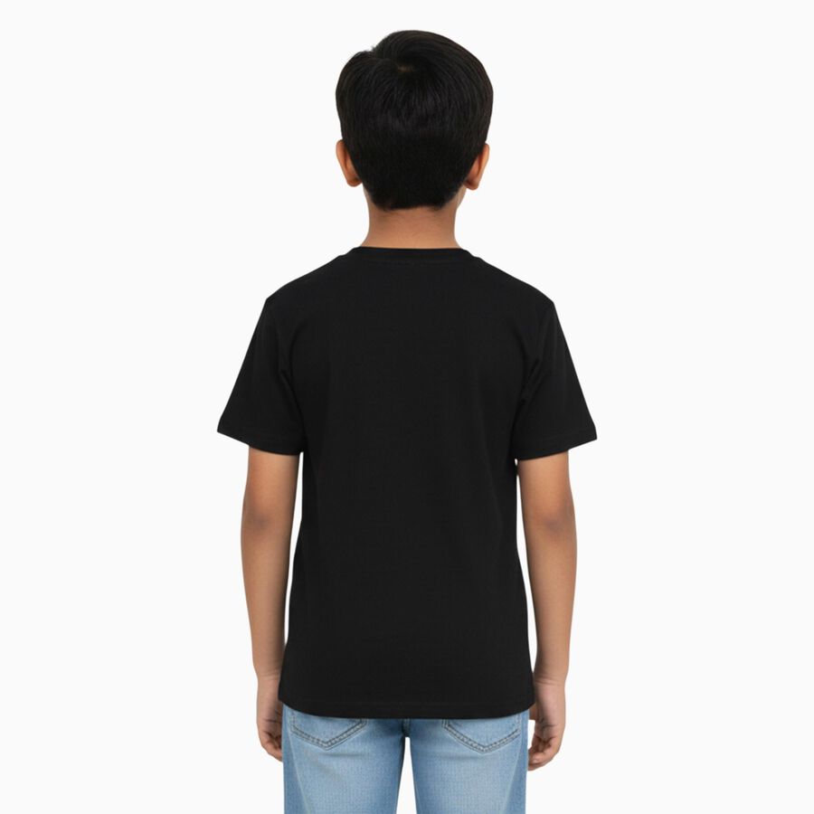 Boys Black Round Neck Casual Half Sleeve T-Shirt, Black, large