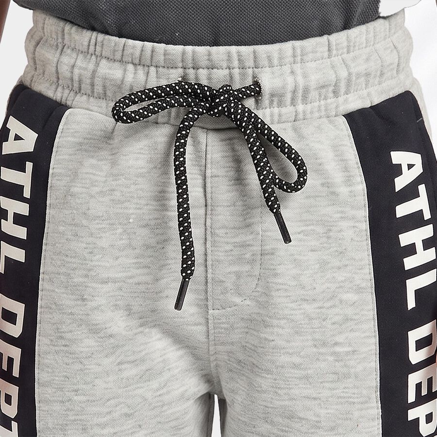 Boys Grey Jogger Typography Printed Pyjama, Melange Light Grey, large