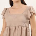 Women's Beige High Neck Textured Top, Beige, small