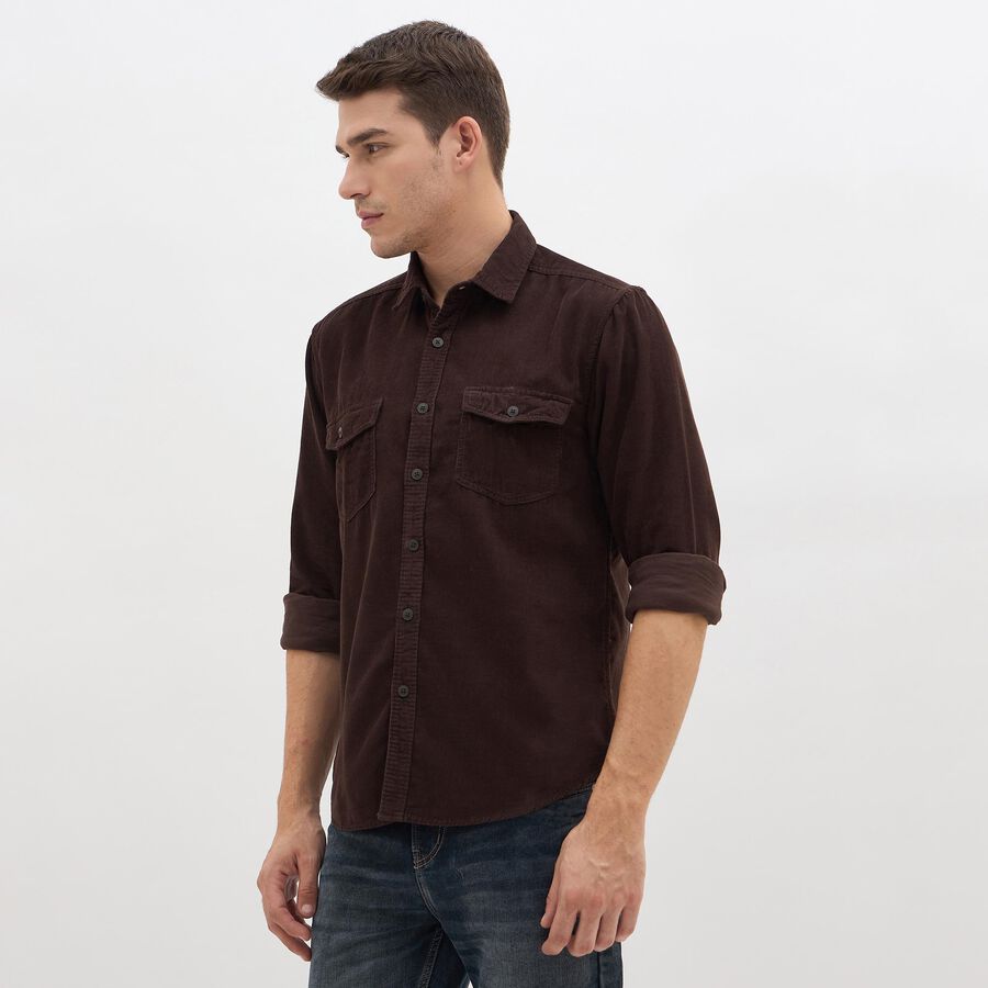 Men's 100% Cotton Casual Shirt, Brown, large