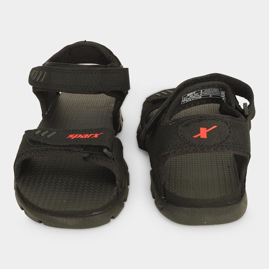 Men's Black Velcro Strap Strappy Sandals, काला, large