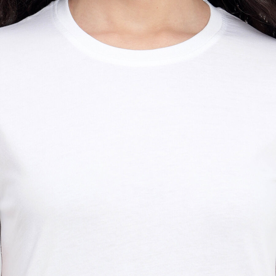 Cotton Solid Round Neck T-Shirt, White, large image number null