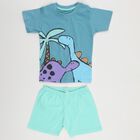 Infants' Blue Cotton Round Neck Printed Baba Suit, Teal Blue, small image number null