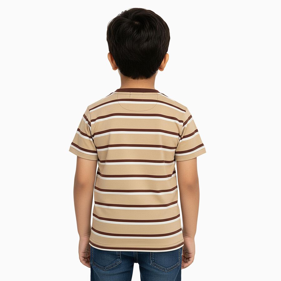 Boys Beige and Brown Crew Neck Casual T-Shirt, गहरा पीला, large