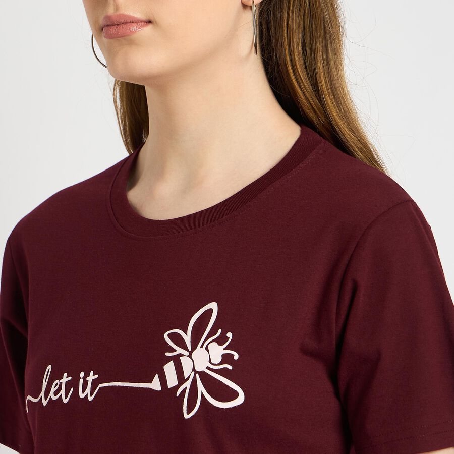 Ladies' Round Neck T-Shirt , Wine, large