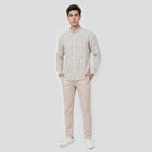 Men's Beige Cotton Long Sleeve Spread Collar Regular Fit Casual Shirt, Beige, small