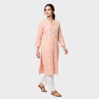 Women's Peach Cotton Round Neck Kurta, Peach, small