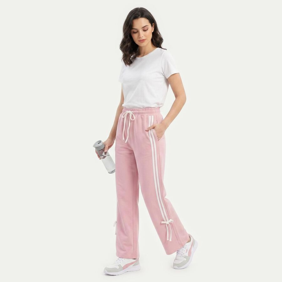 Women's Lilac Straight Fit Side-Striped Track Pants, लाइलेक, large