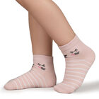Girls' Soft Pink and White Regular Fit Cartoon Face Ankle Socks Pack of 2, हल्का गुलाबी, small
