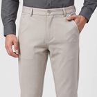 Men's Silver Slim Fit Flat-Front Casual Trousers, Silver, small